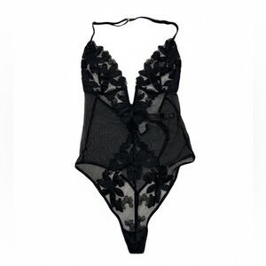 VS Black Lace Lingerie Halter Strap Intimates Nightwear Sleep Sexy One Piece M